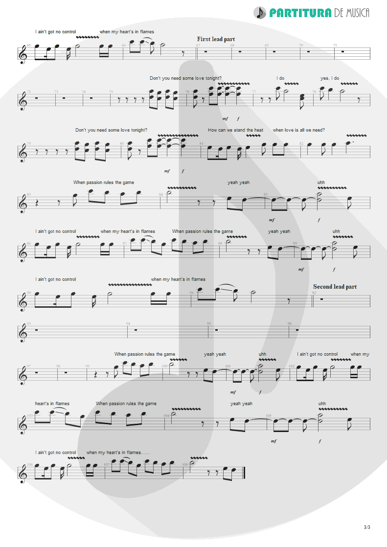 Partitura de musica de Canto - Passion Rules The Game | Scorpions | Savage Amusement 1988 - pag 3