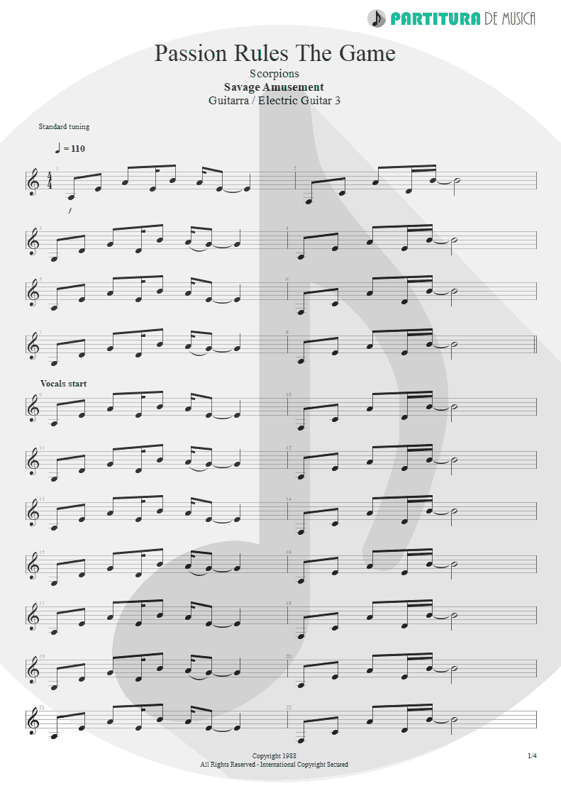 Partitura de musica de Guitarra Elétrica - Passion Rules The Game | Scorpions | Savage Amusement 1988 - pag 1