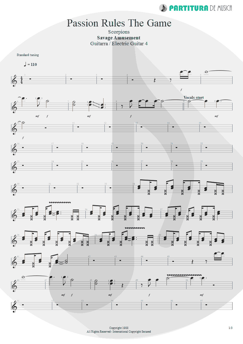Partitura de musica de Guitarra Elétrica - Passion Rules The Game | Scorpions | Savage Amusement 1988 - pag 1