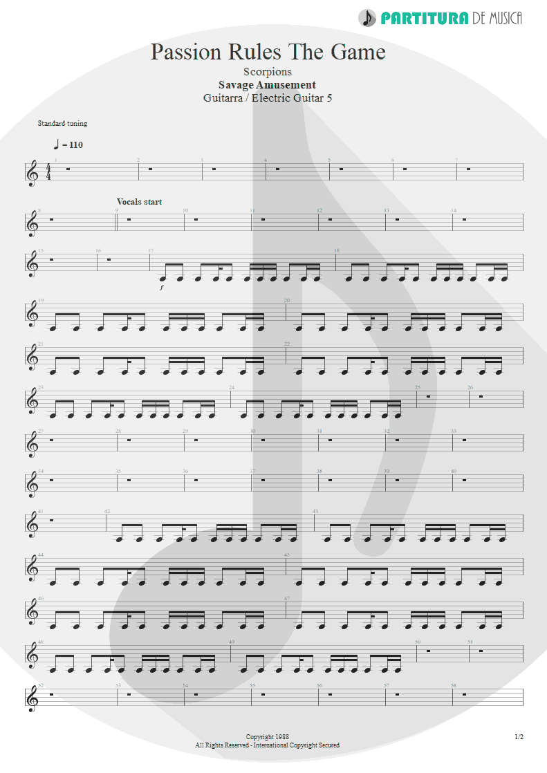 Partitura de musica de Guitarra Elétrica - Passion Rules The Game | Scorpions | Savage Amusement 1988 - pag 1