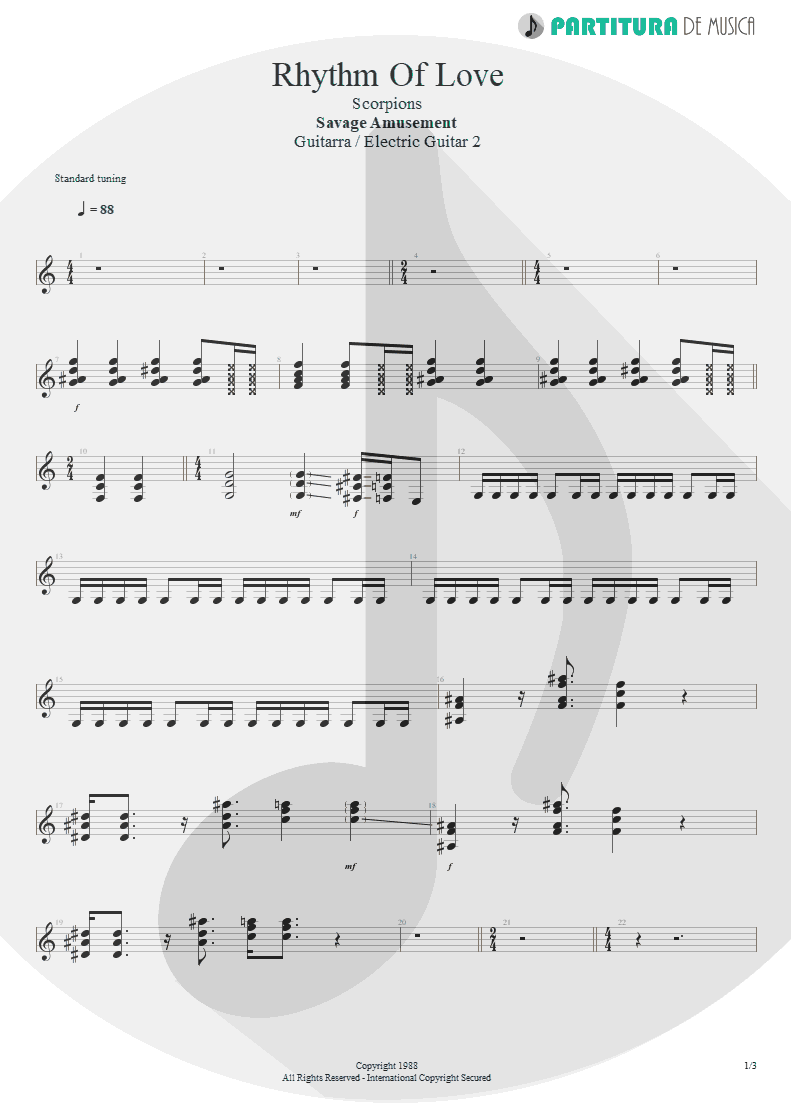 Partitura de musica de Guitarra Elétrica - Rhythm Of Love | Scorpions | Savage Amusement 1988 - pag 1