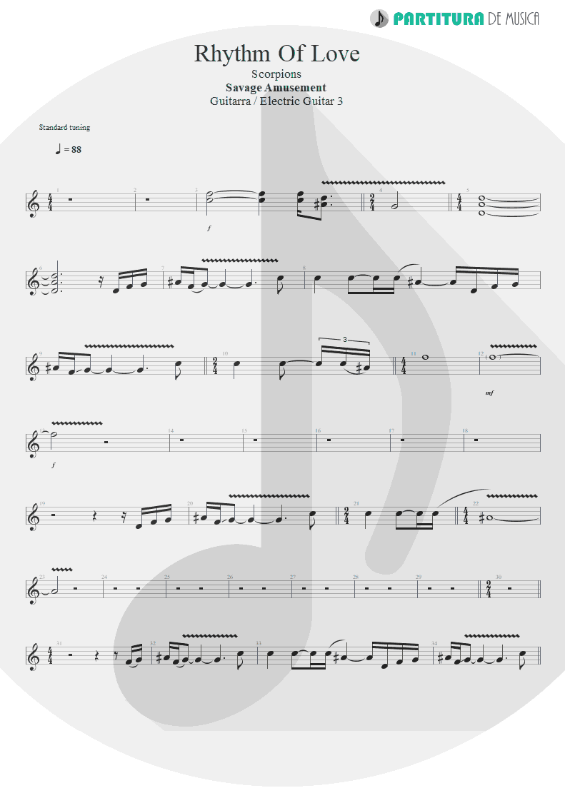 Partitura de musica de Guitarra Elétrica - Rhythm Of Love | Scorpions | Savage Amusement 1988 - pag 1