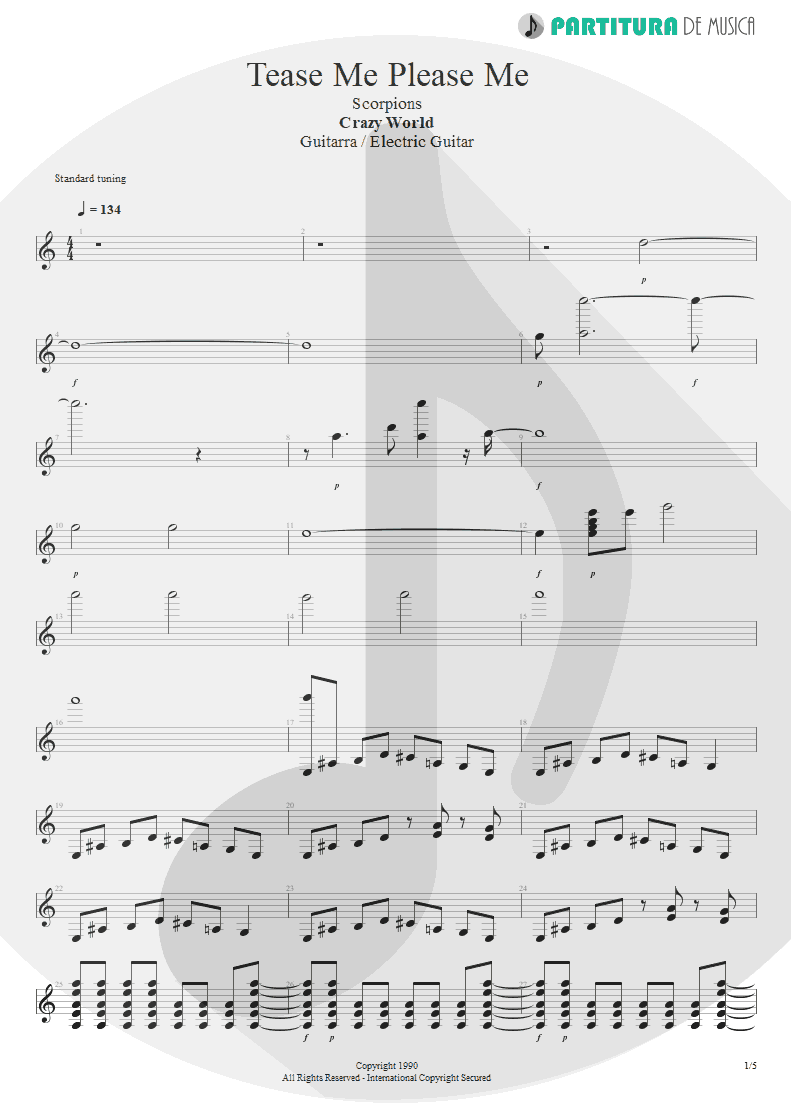 Partitura de musica de Guitarra Elétrica - Tease Me Please Me | Scorpions | Crazy World 1990 - pag 1