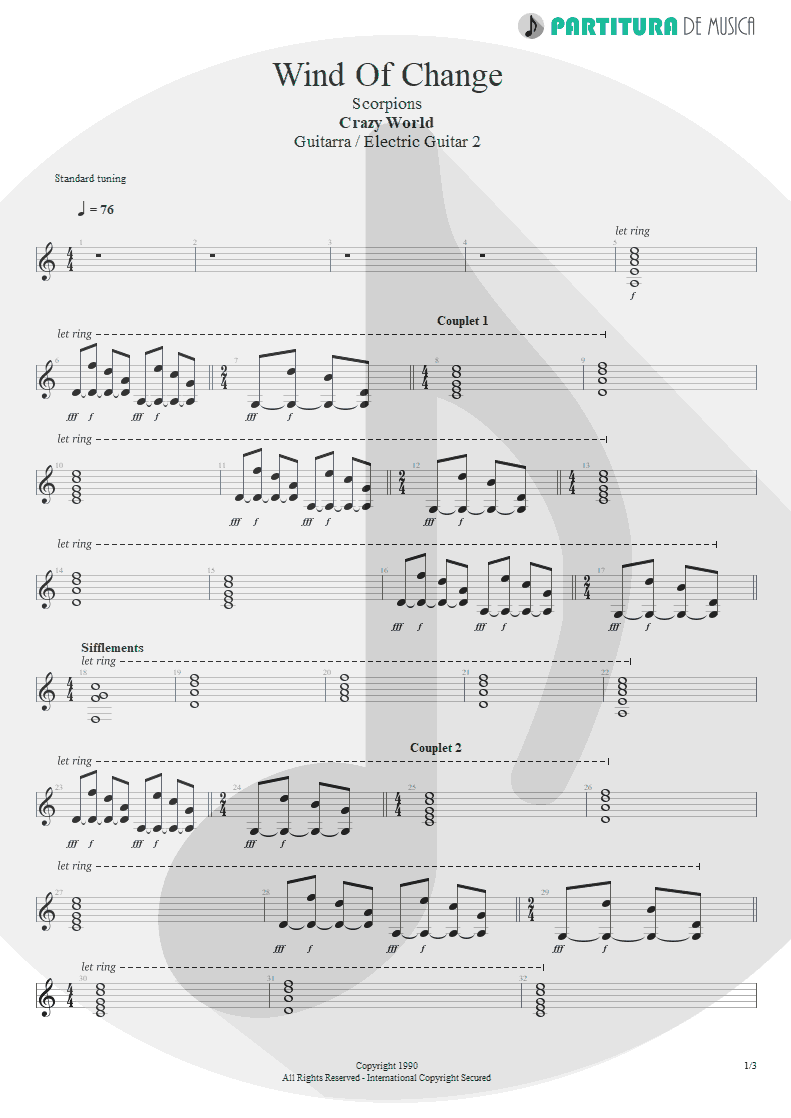 Partitura de musica de Guitarra Elétrica - Wind Of Change | Scorpions | Crazy World 1990 - pag 1