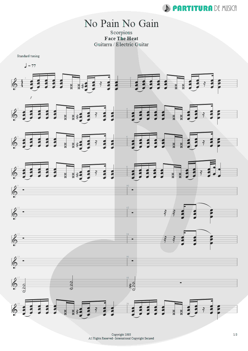 Partitura de musica de Guitarra Elétrica - No Pain No Gain | Scorpions | Face the Heat 1993 - pag 1