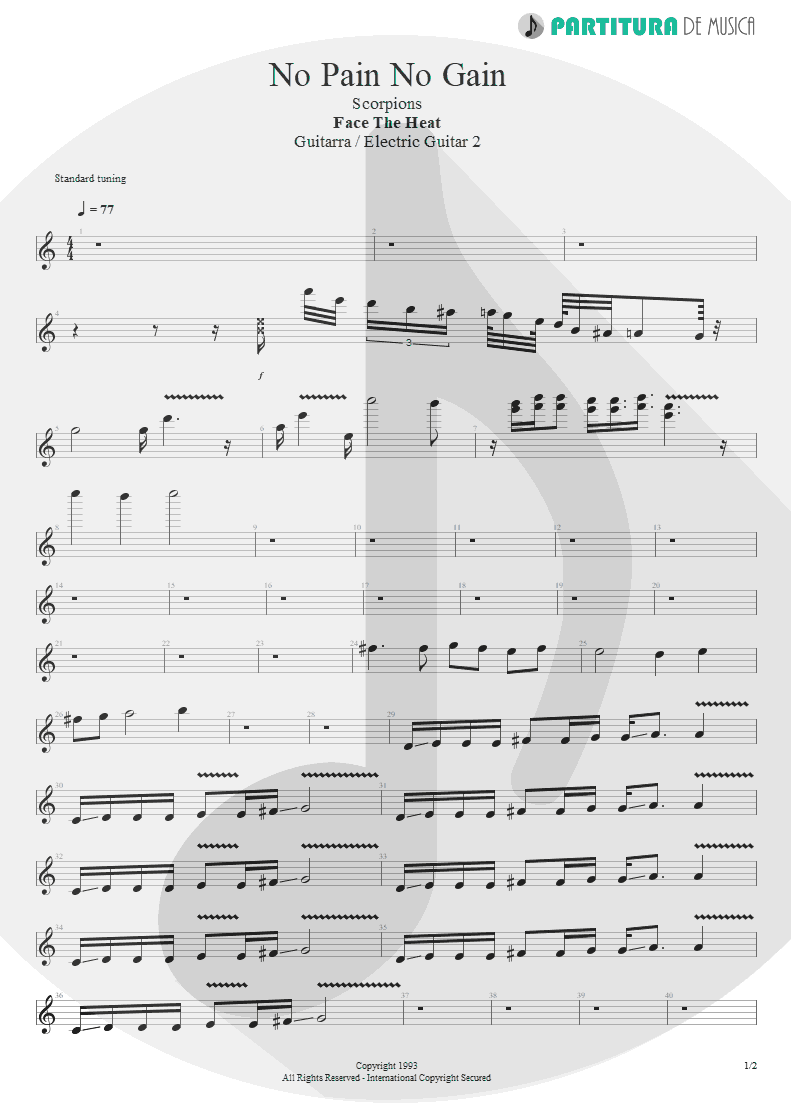 Partitura de musica de Guitarra Elétrica - No Pain No Gain | Scorpions | Face the Heat 1993 - pag 1