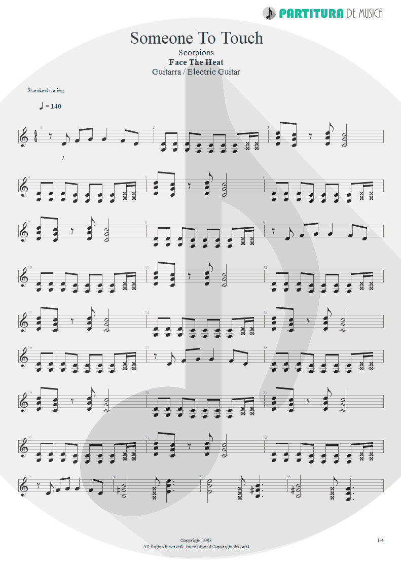 Partitura de musica de Guitarra Elétrica - Someone To Touch | Scorpions | Face the Heat 1993 - pag 1