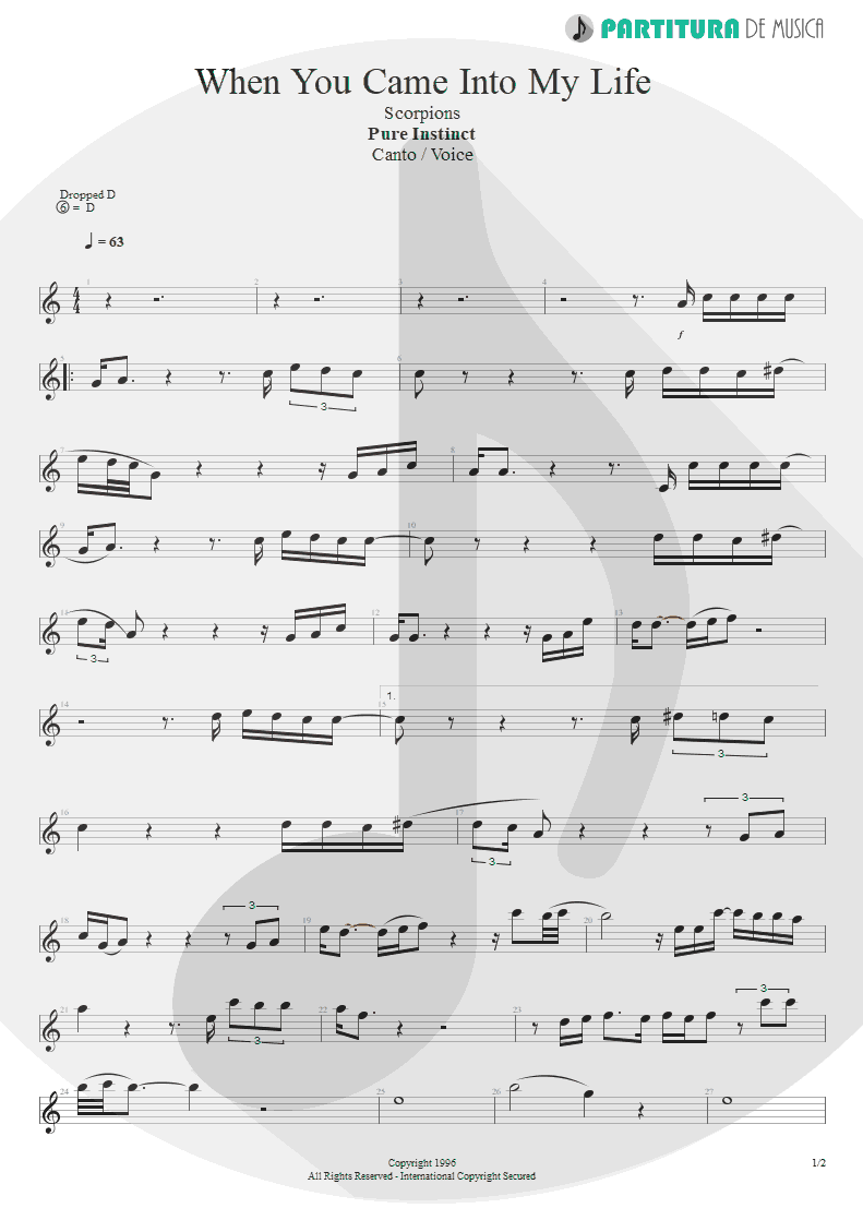 Partitura de musica de Canto - When You Came Into My Life | Scorpions | Pure Instinct 1996 - pag 1