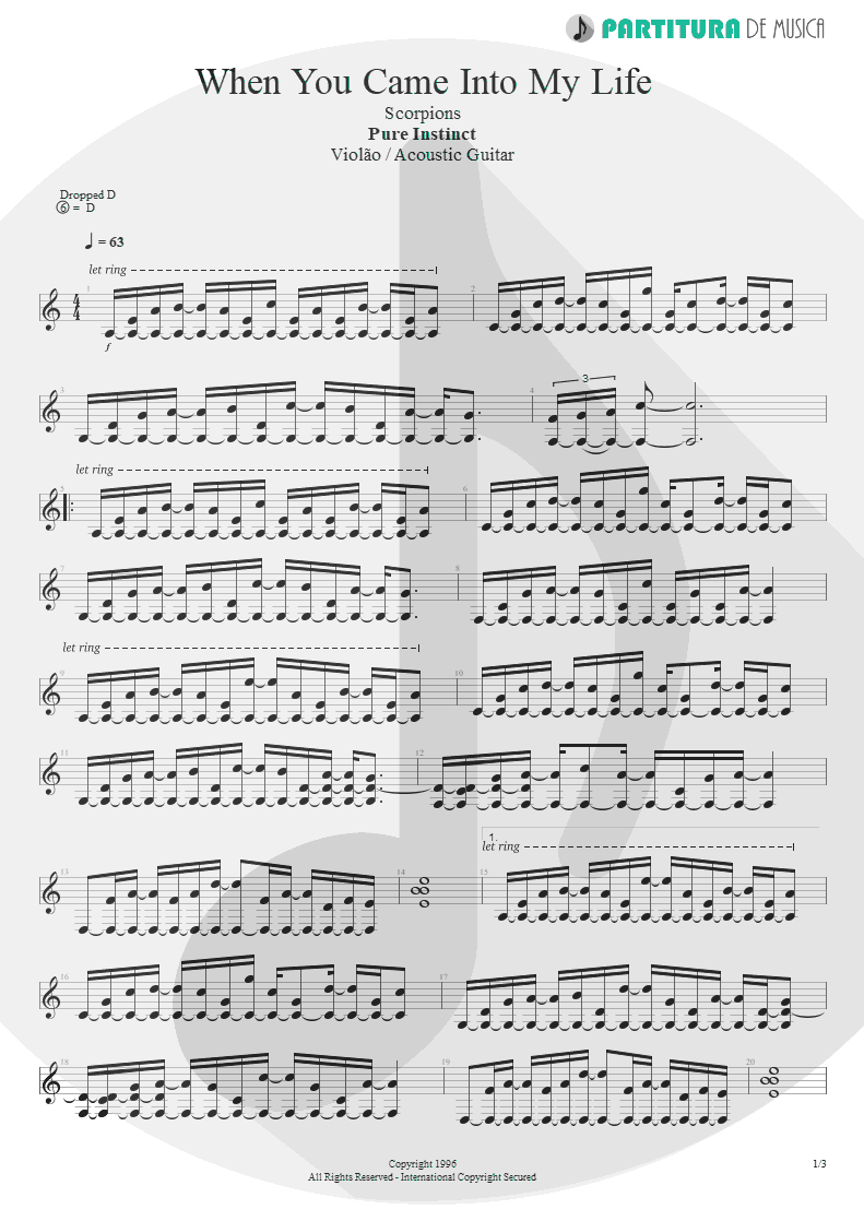 Partitura de musica de Violão - When You Came Into My Life | Scorpions | Pure Instinct 1996 - pag 1