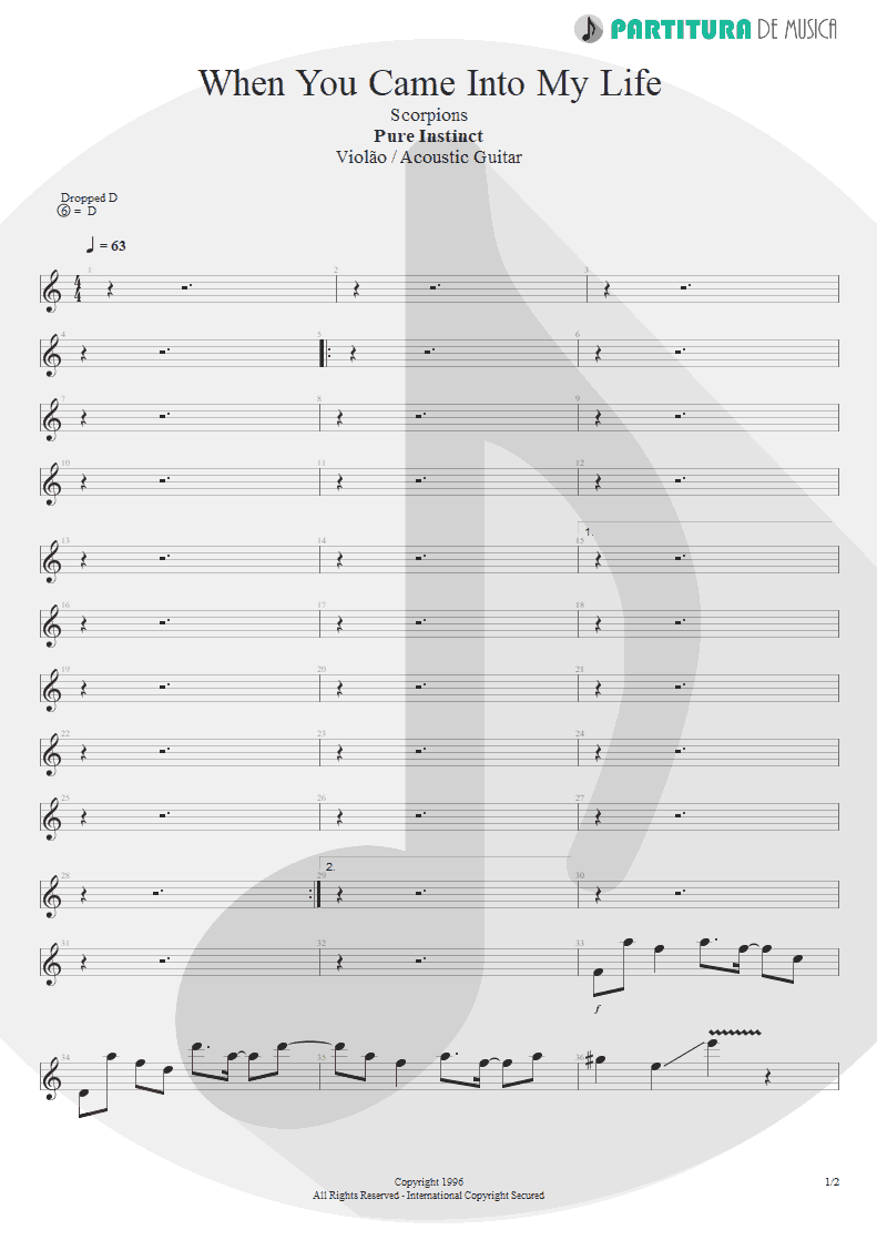 Partitura de musica de Violão - When You Came Into My Life | Scorpions | Pure Instinct 1996 - pag 1