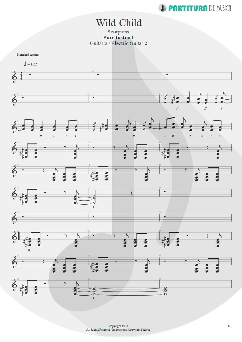 Partitura de musica de Guitarra Elétrica - Wild Child | Scorpions | Pure Instinct 1996 - pag 1