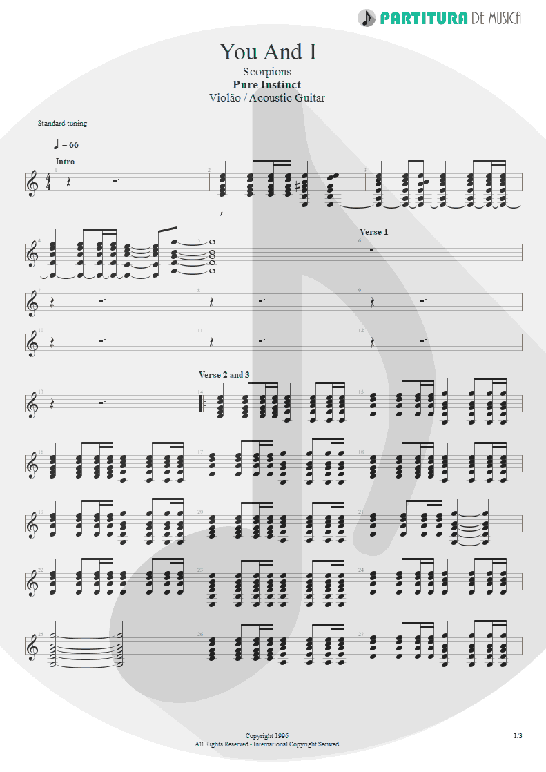 Partitura de musica de Violão - You And I | Scorpions | Pure Instinct 1996 - pag 1