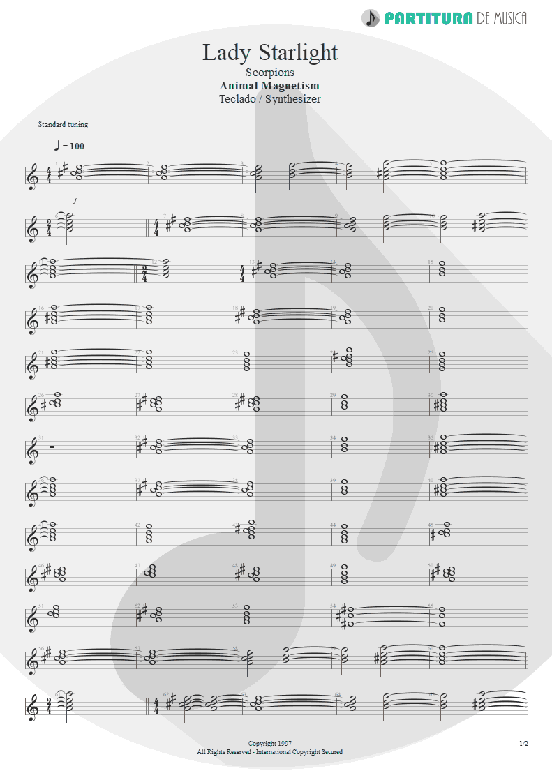 Partitura de musica de Teclado - Lady Starlight | Scorpions | Animal Magnetism 1997 - pag 1