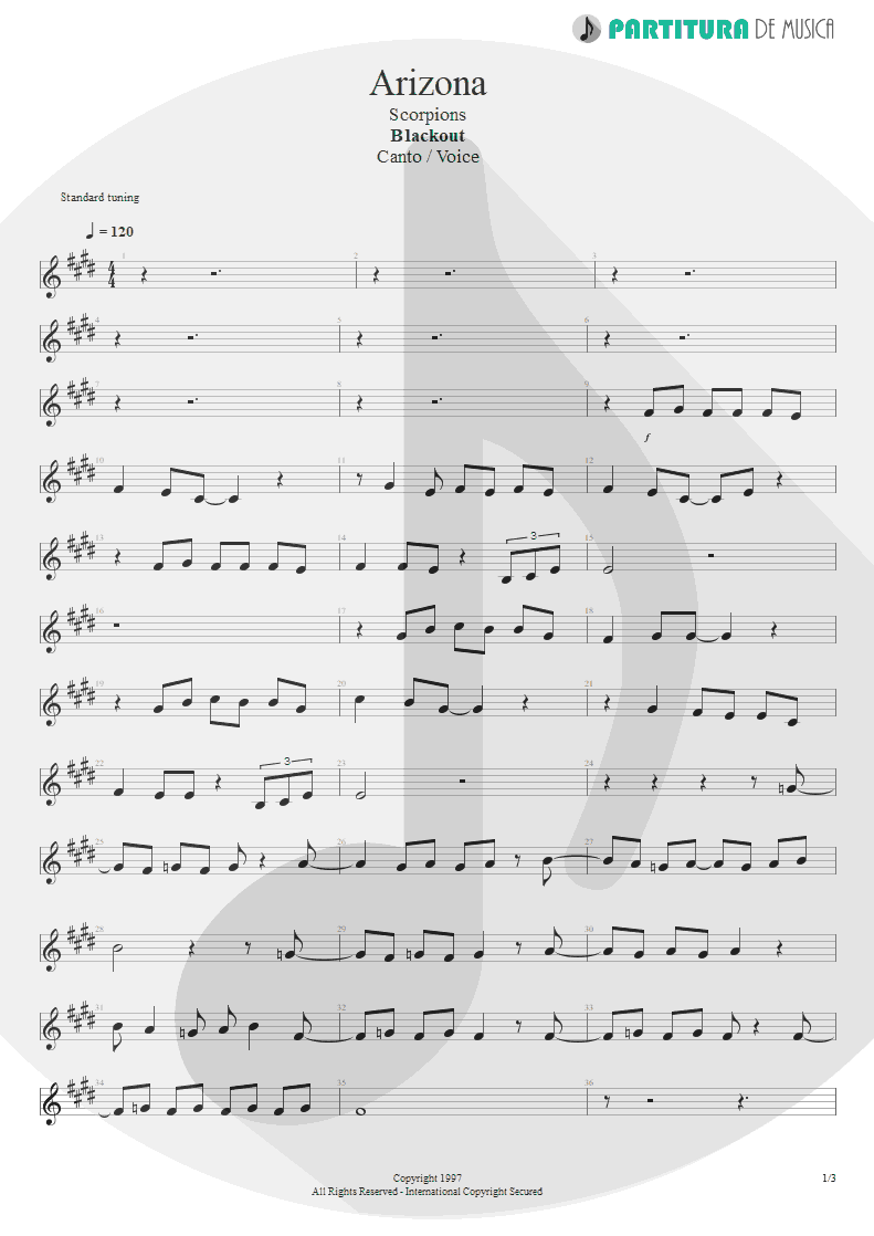 Partitura de musica de Canto - Arizona | Scorpions | Blackout 1997 - pag 1