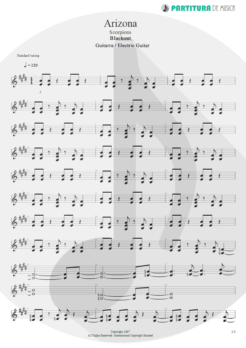 Partitura de musica de Guitarra Elétrica - Arizona | Scorpions | Blackout 1997 - pag 1