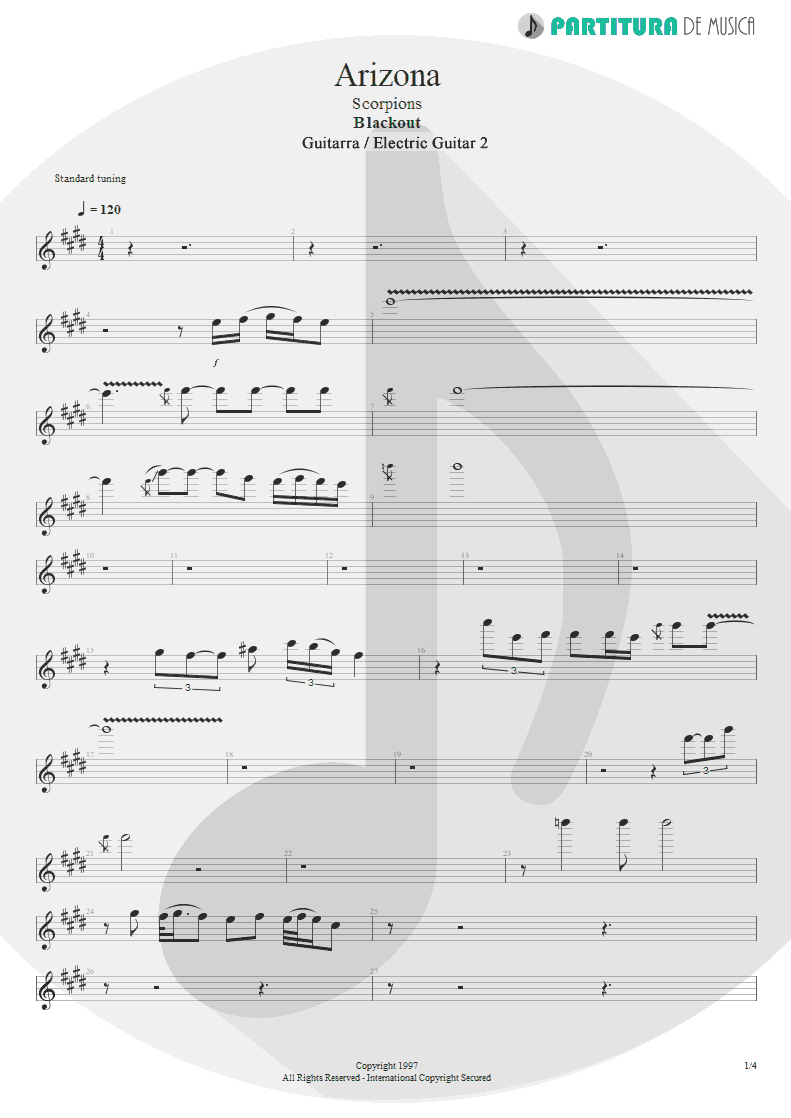 Partitura de musica de Guitarra Elétrica - Arizona | Scorpions | Blackout 1997 - pag 1