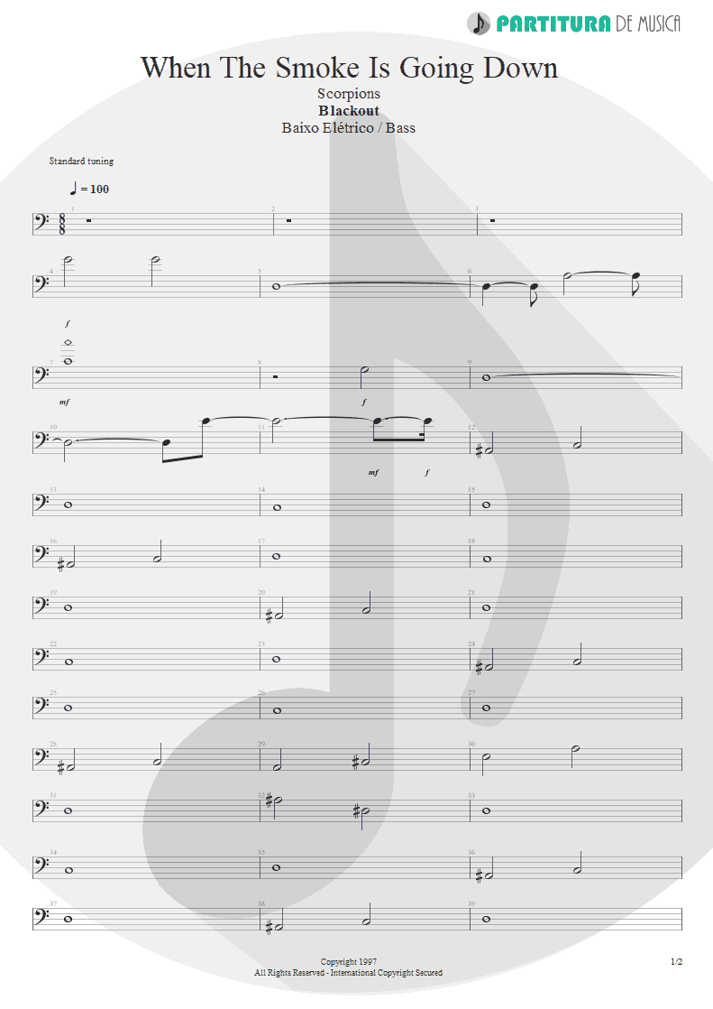 Partitura de musica de Baixo Elétrico - When The Smoke Is Going Down | Scorpions | Blackout 1997 - pag 1