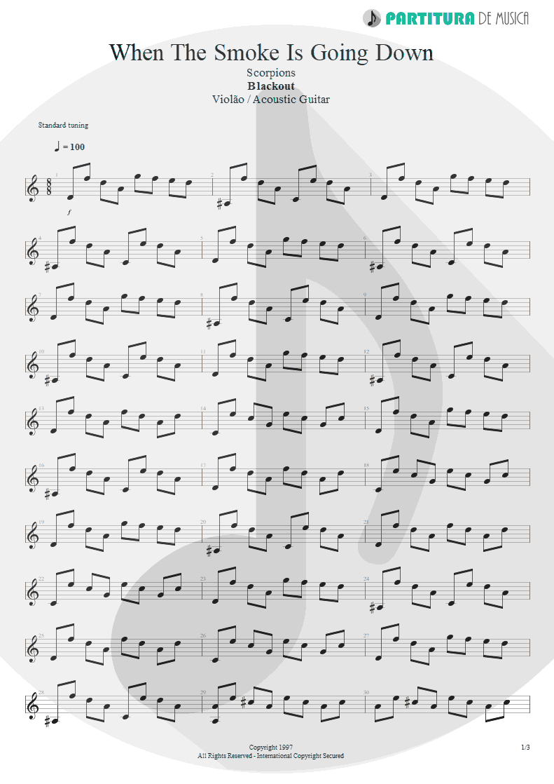 Partitura de musica de Violão - When The Smoke Is Going Down | Scorpions | Blackout 1997 - pag 1