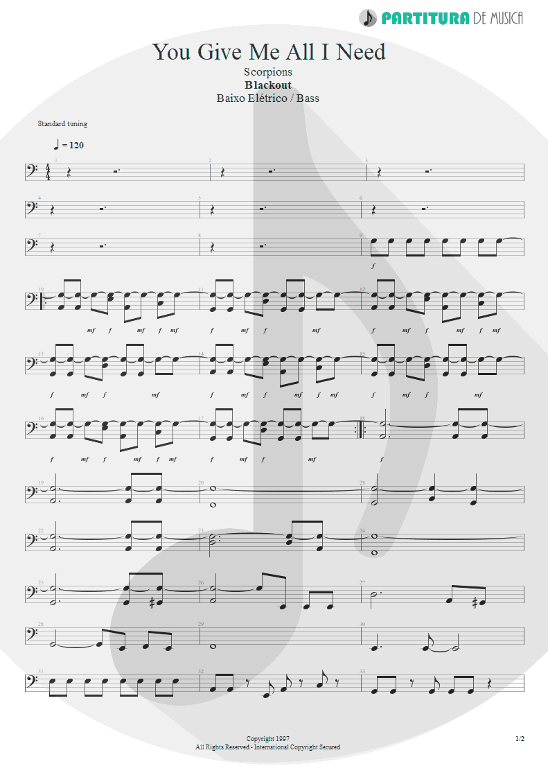 Partitura de musica de Baixo Elétrico - You Give Me All I Need | Scorpions | Blackout 1997 - pag 1