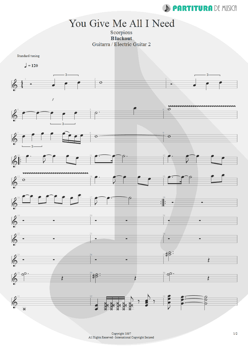 Partitura de musica de Guitarra Elétrica - You Give Me All I Need | Scorpions | Blackout 1997 - pag 1