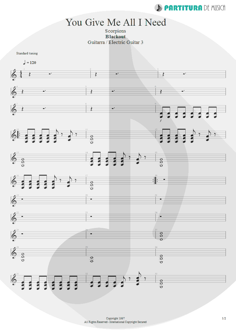 Partitura de musica de Guitarra Elétrica - You Give Me All I Need | Scorpions | Blackout 1997 - pag 1