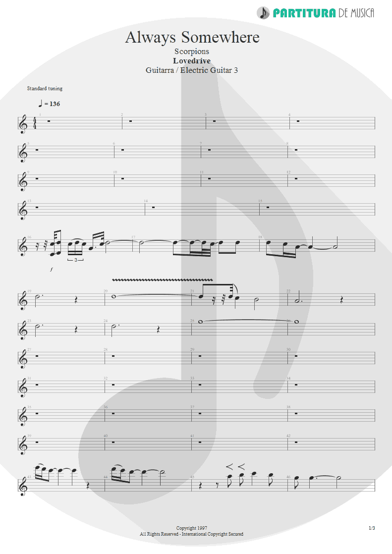 Partitura de musica de Guitarra Elétrica - Always Somewhere | Scorpions | Lovedrive 1997 - pag 1