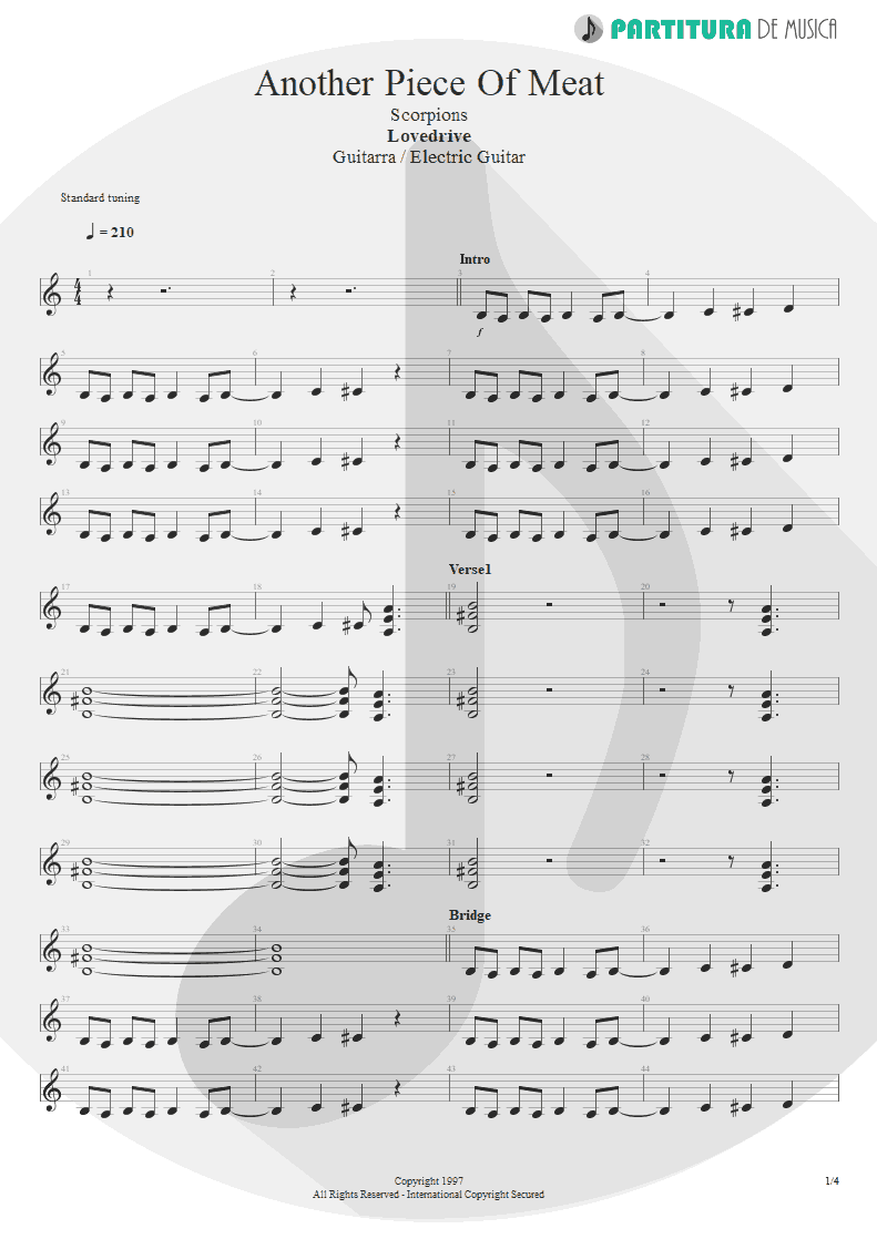 Partitura de musica de Guitarra Elétrica - Another Piece Of Meat | Scorpions | Lovedrive 1997 - pag 1