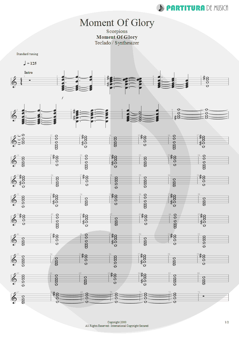 Partitura de musica de Teclado - Moment Of Glory | Scorpions | Moment of Glory 2000 - pag 1