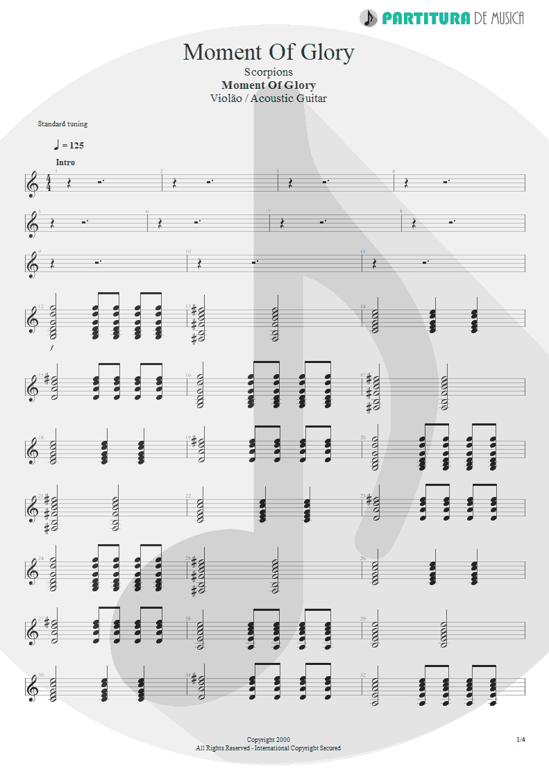 Partitura de musica de Violão - Moment Of Glory | Scorpions | Moment of Glory 2000 - pag 1