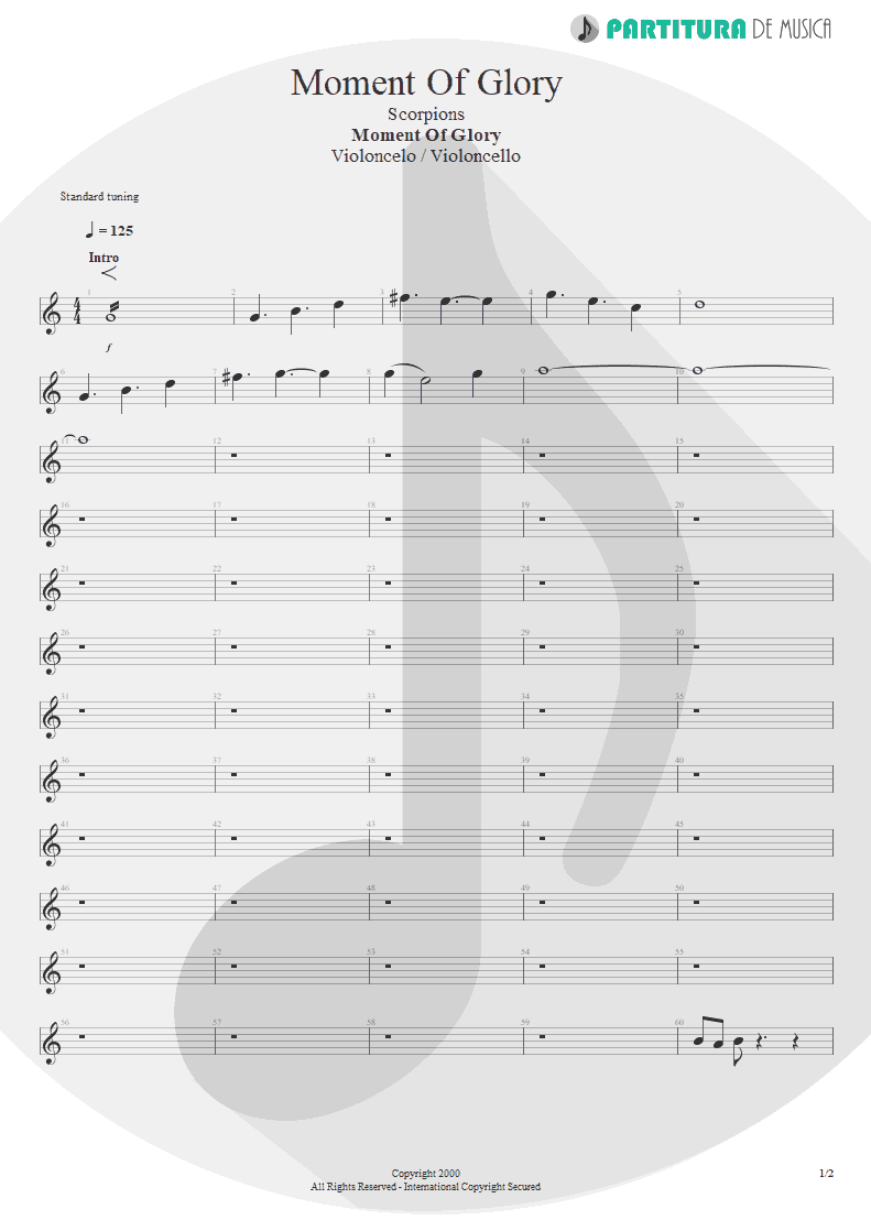 Partitura de musica de Violoncelo - Moment Of Glory | Scorpions | Moment of Glory 2000 - pag 1