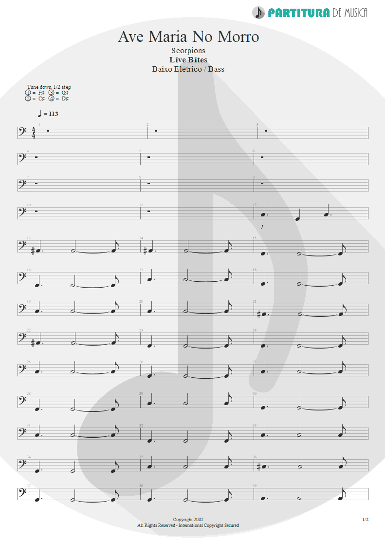 Partitura de musica de Baixo Elétrico - Ave Maria No Morro | Scorpions | Live Bites 2002 - pag 1