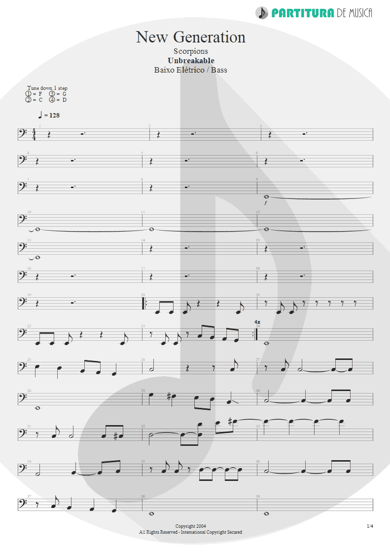 Partitura de musica de Baixo Elétrico - New Generation | Scorpions | Unbreakable 2004 - pag 1