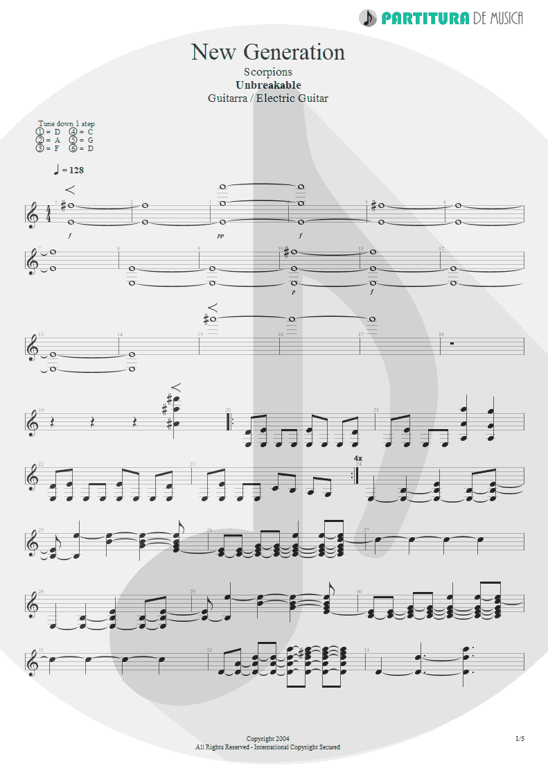 Partitura de musica de Guitarra Elétrica - New Generation | Scorpions | Unbreakable 2004 - pag 1