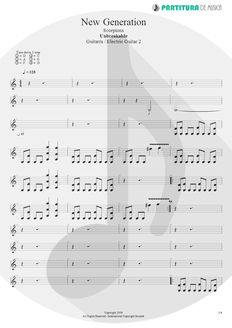 Partitura de musica de Guitarra Elétrica - New Generation | Scorpions | Unbreakable 2004 - pag 1