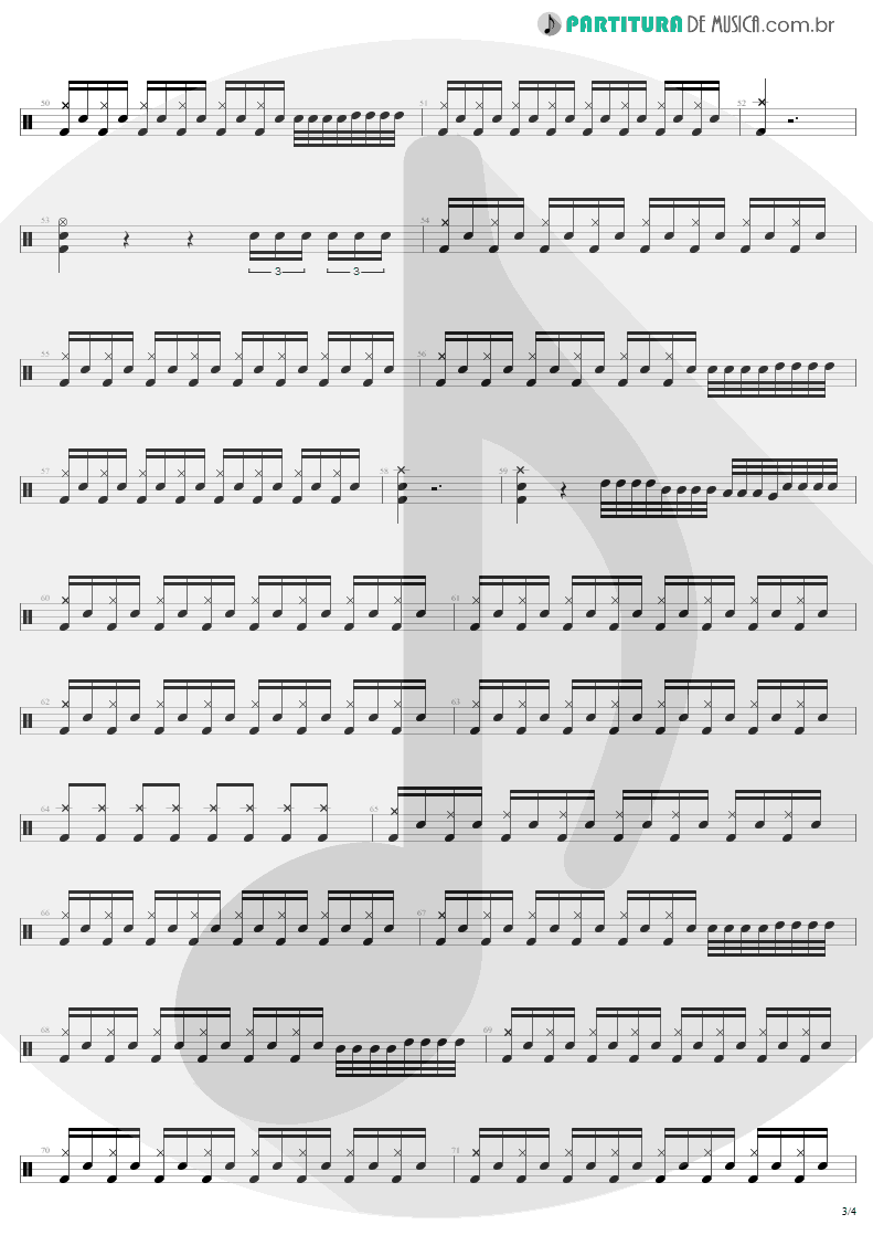 Partitura de musica de Bateria - Bestial Devastation | Sepultura | Bestial Devastation 1985 - pag 3