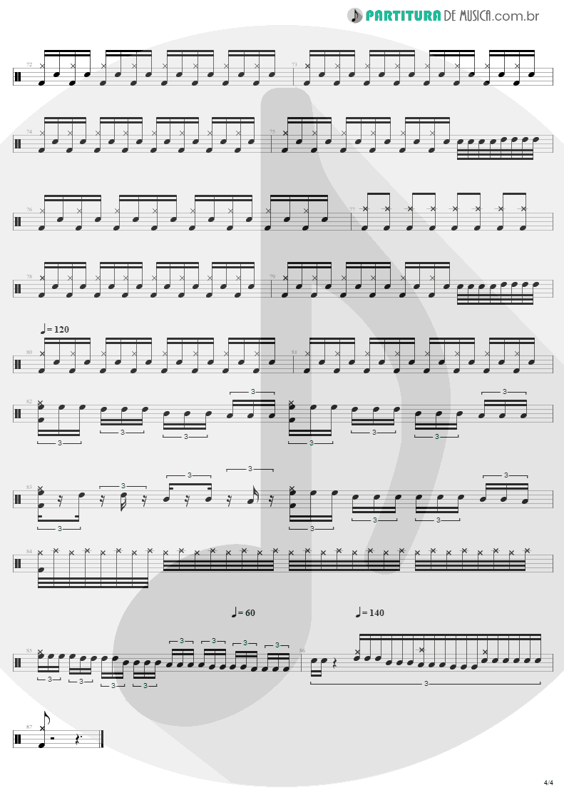 Partitura de musica de Bateria - Bestial Devastation | Sepultura | Bestial Devastation 1985 - pag 4