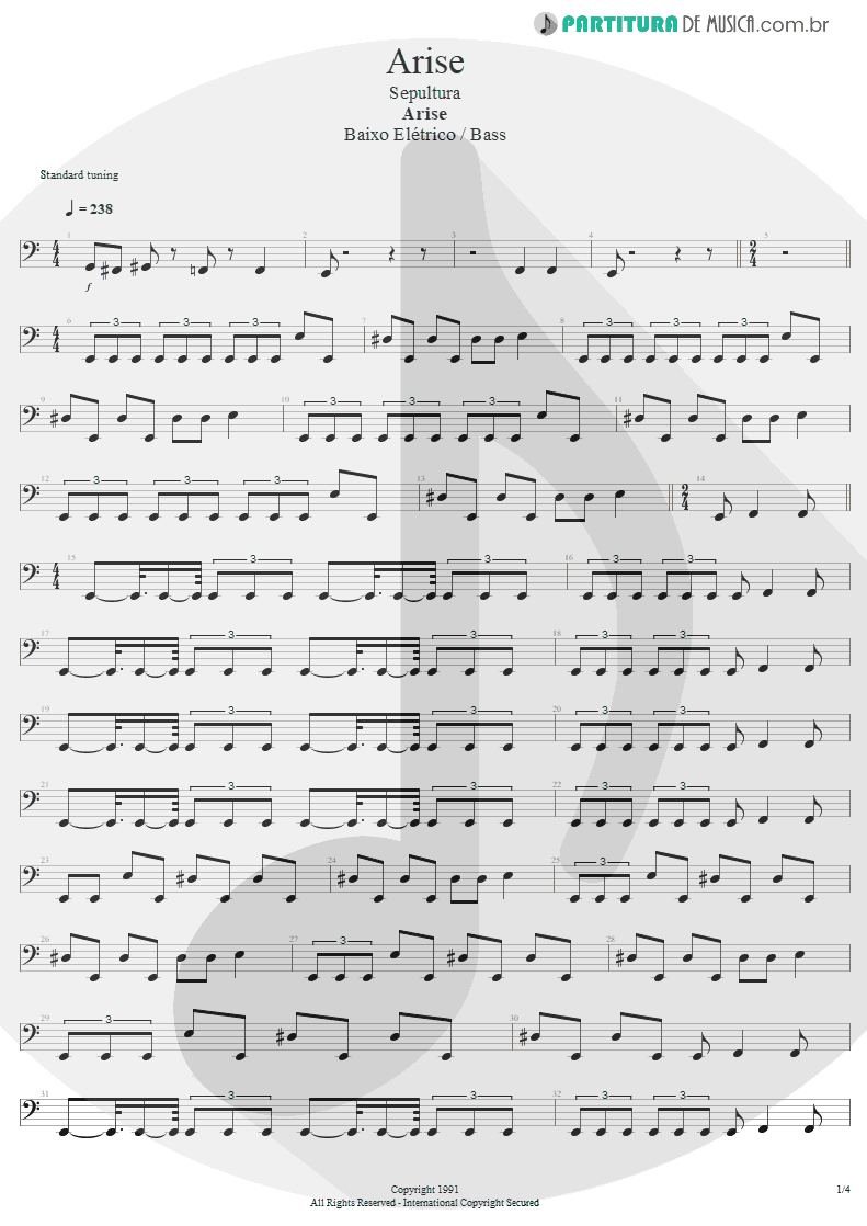 Partitura de musica de Baixo Elétrico - Arise | Sepultura | Arise 1991 - pag 1
