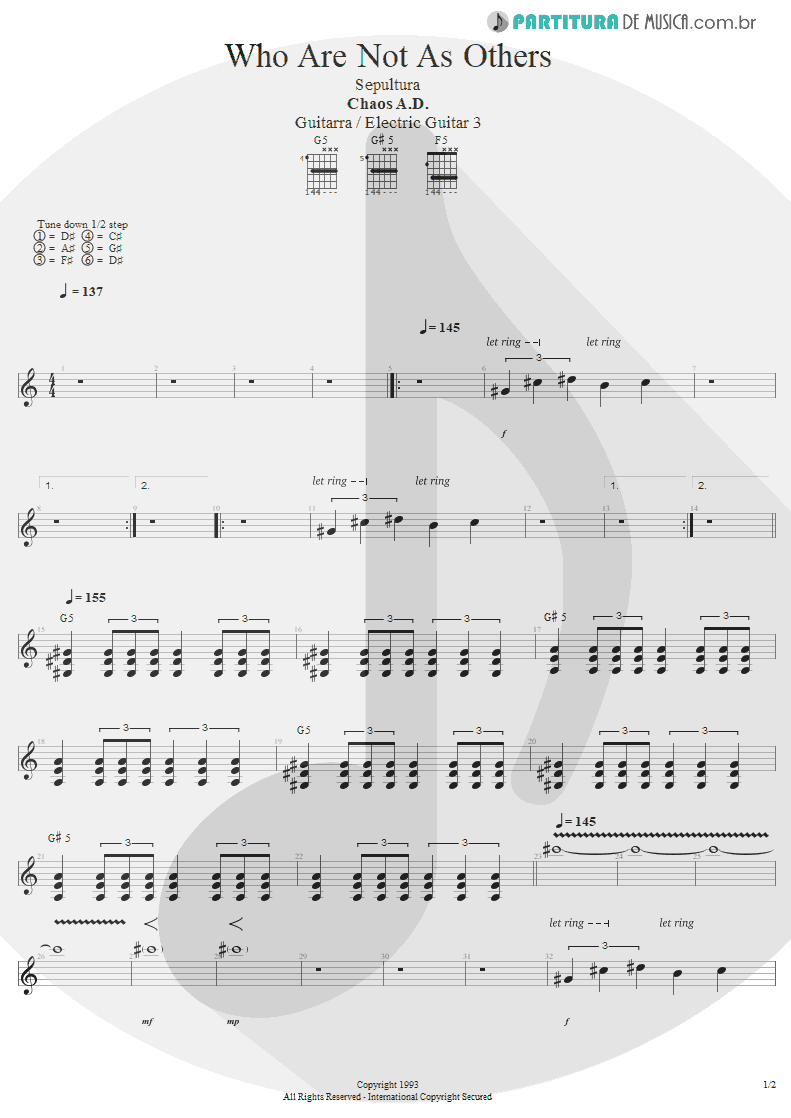 Partitura de musica de Guitarra Elétrica - We Who Are Not As Others | Sepultura | Chaos A.D. 1993 - pag 1