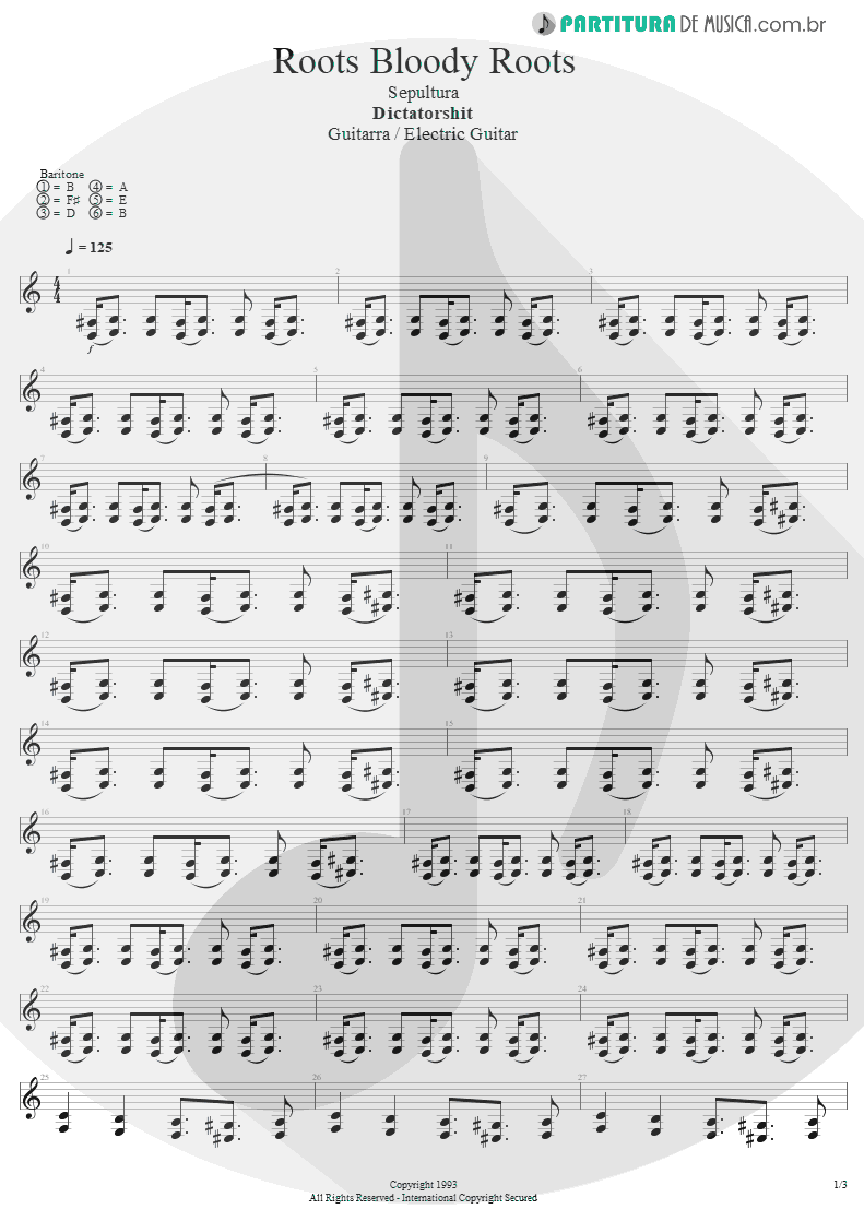 Partitura de musica de Guitarra Elétrica - Roots Bloody Roots | Sepultura | Roots 1996 - pag 1