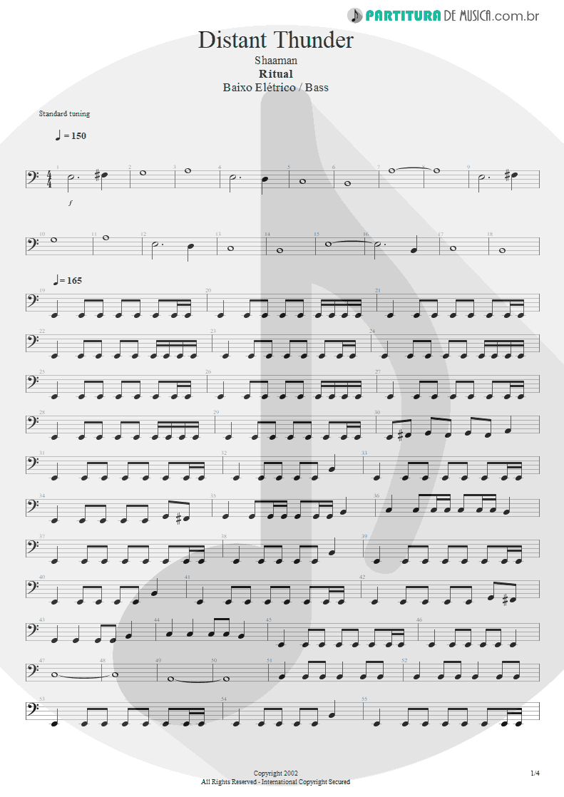 Partitura de musica de Baixo Elétrico - Distant Thunder | Shaaman | Ritual 2002 - pag 1