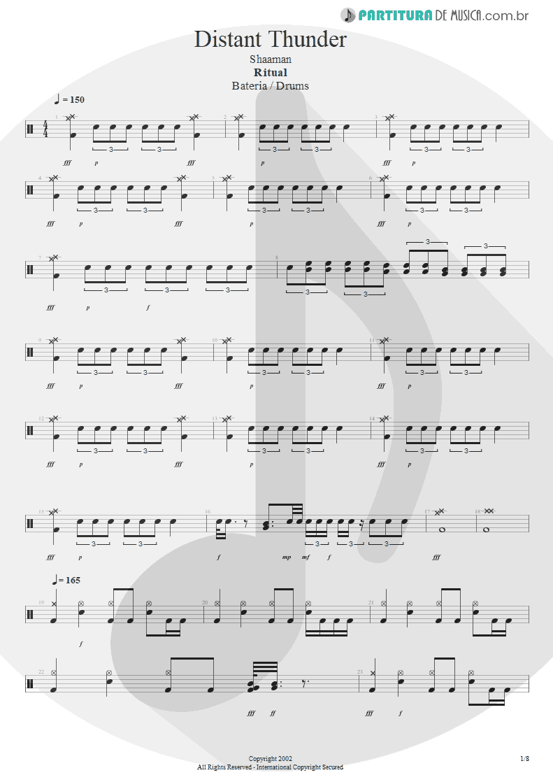 Partitura de musica de Bateria - Distant Thunder | Shaaman | Ritual 2002 - pag 1