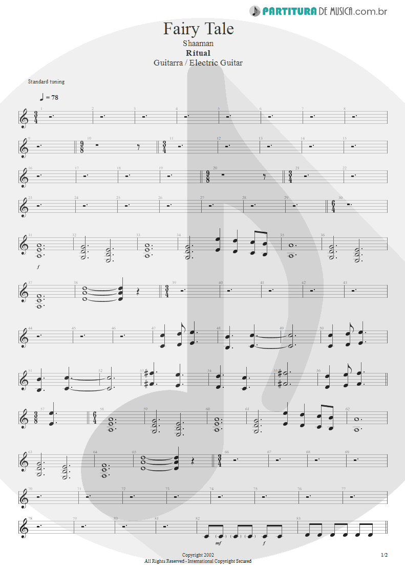 Partitura de musica de Guitarra Elétrica - Fairy Tale | Shaaman | Ritual 2002 - pag 1