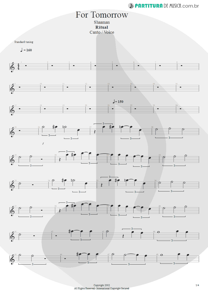 Partitura de musica de Canto - For Tomorrow | Shaaman | Ritual 2002 - pag 1