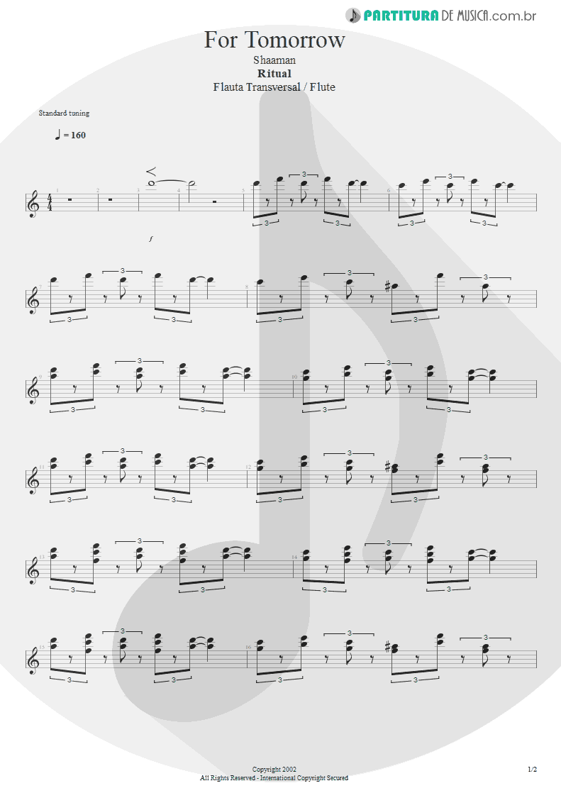 Partitura de musica de Flauta Transversal - For Tomorrow | Shaaman | Ritual 2002 - pag 1