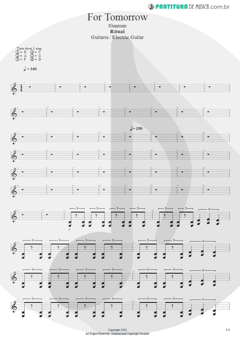 Partitura de musica de Guitarra Elétrica - For Tomorrow | Shaaman | Ritual 2002 - pag 1