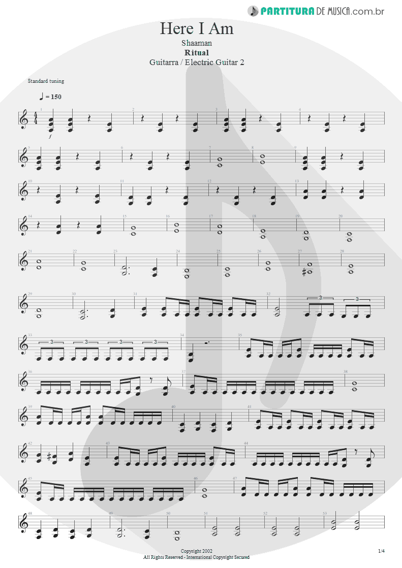 Partitura de musica de Guitarra Elétrica - Here I Am | Shaaman | Ritual 2002 - pag 1