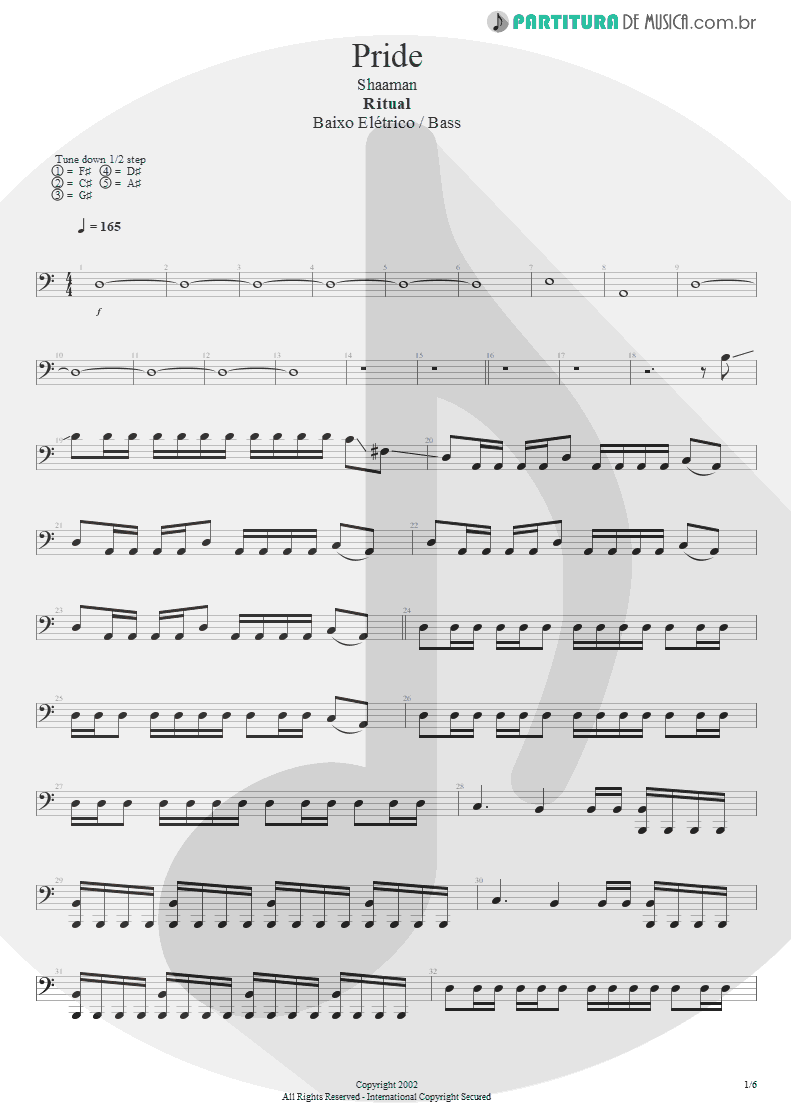 Partitura de musica de Baixo Elétrico - Pride | Shaaman | Ritual 2002 - pag 1