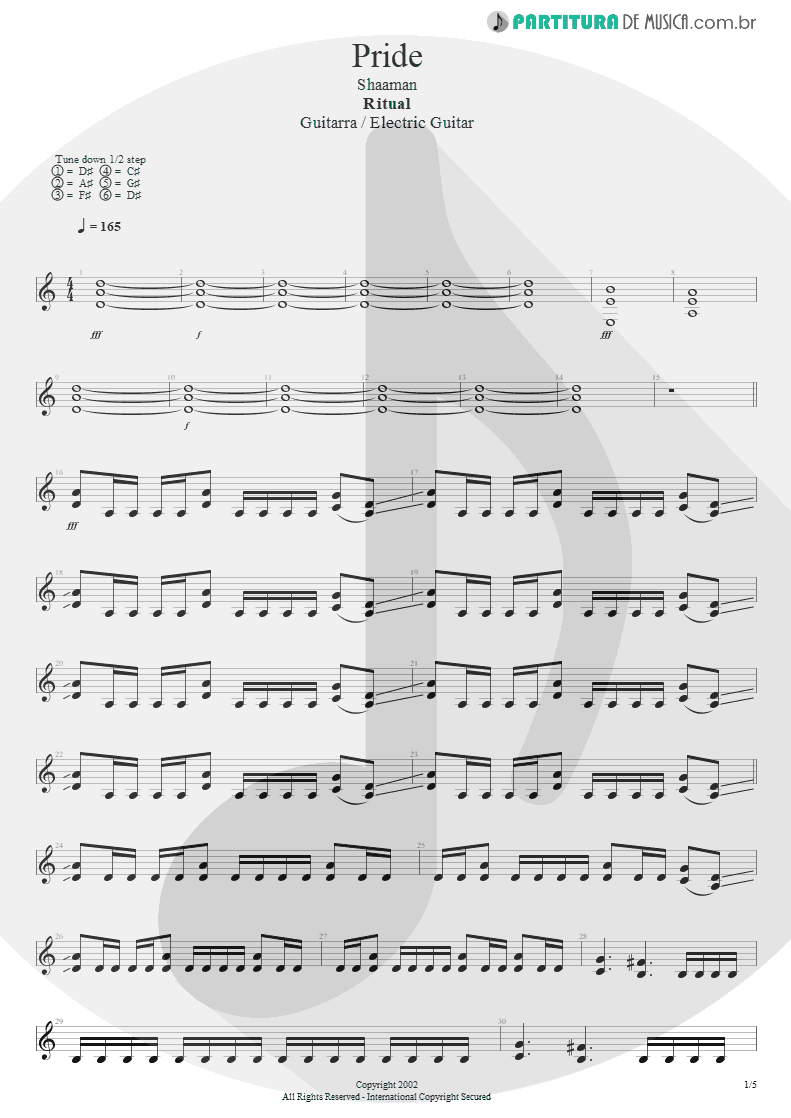 Partitura de musica de Guitarra Elétrica - Pride | Shaaman | Ritual 2002 - pag 1