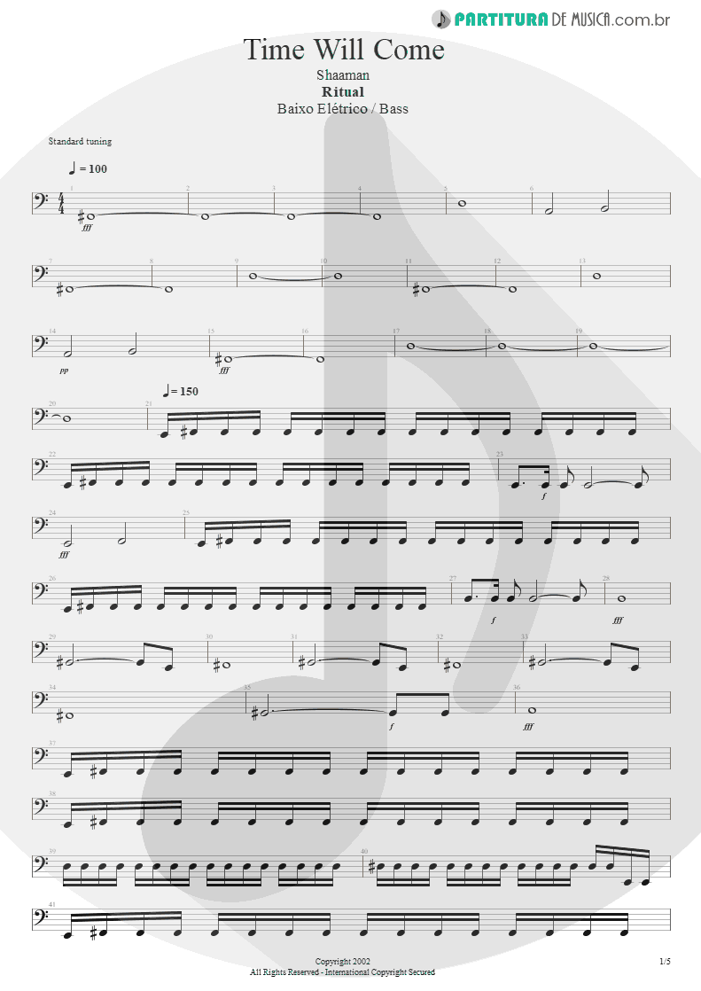 Partitura de musica de Baixo Elétrico - Time Will Come | Shaaman | Ritual 2002 - pag 1