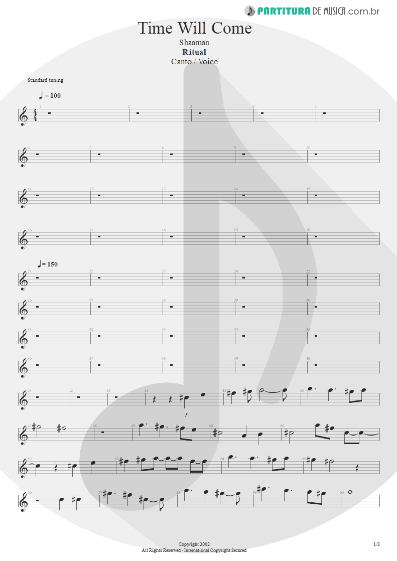 Partitura de musica de Canto - Time Will Come | Shaaman | Ritual 2002 - pag 1